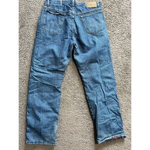 Wrangler Rugged Wear Blue Denim Jeans Size 36x32 Red Fleece Lined Great Shape
